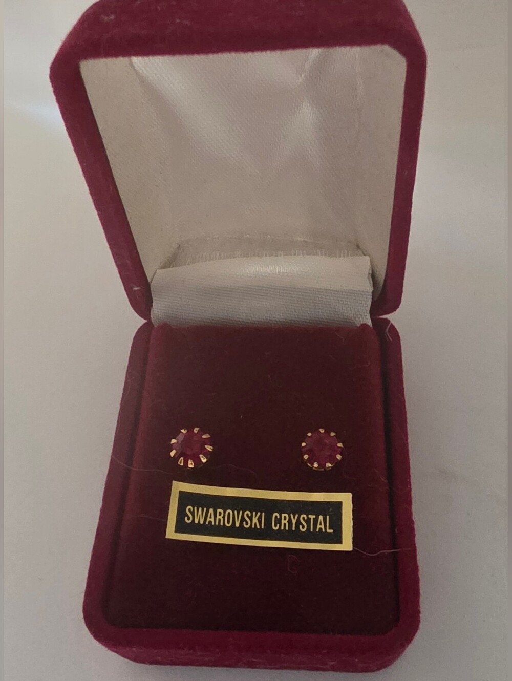 Swarovski Red Crystal Stud Earrings with Gold Tone Setting NEW